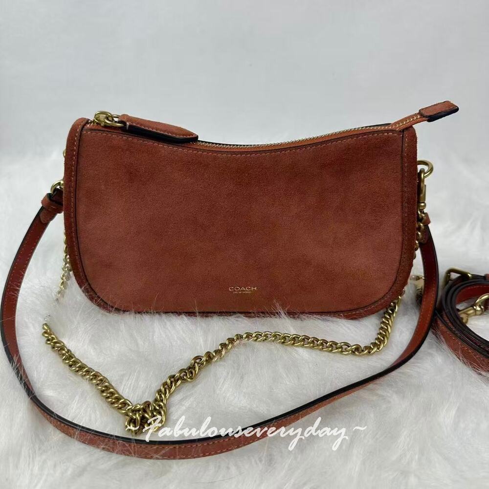 COACH Waverly Bag Shoulder & Crossbody Bag w/ Chain Suede CDD78 Clay Brown NWT